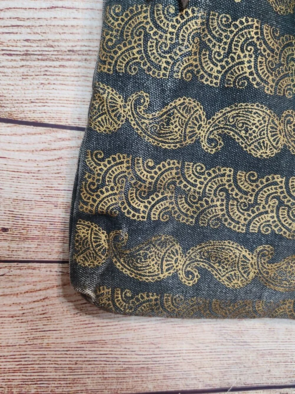 Mona B Denim & Gold Look Canvas Upcycled Drama Queen Foldover Crossbody Bag